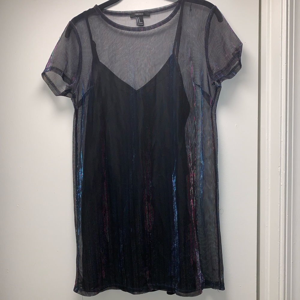 Fun sheer reflective t shirt dress with slip